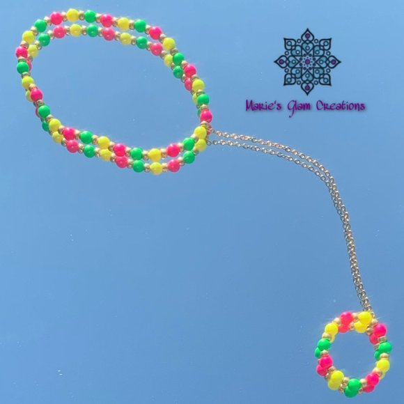 Neon Swarovski Pearls Necklace-Bracelet & Ring Set - Picture 8 of 13